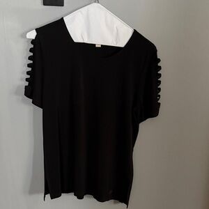 Michael Kors Black Short Sleeve Top with Ladder Cutout Sleeves